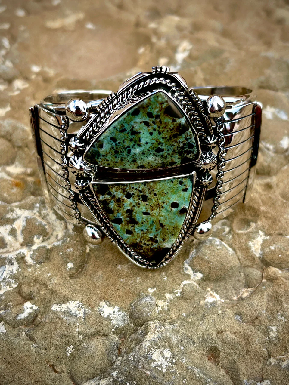 One of a Kind, Double Stone Nevada Turquoise Created by Clarence Long - Image 2