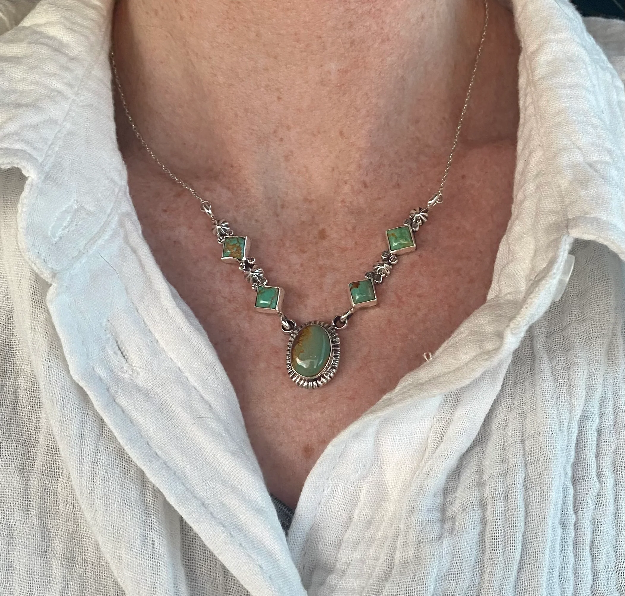 Oval and Diamond Nevada Turquoise Necklace From The Rodgers Collection - Image 5