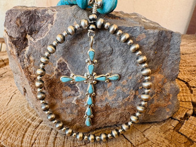 "Prairie Prayer" Navajo Pearl and Turquoise Necklace - Image 3