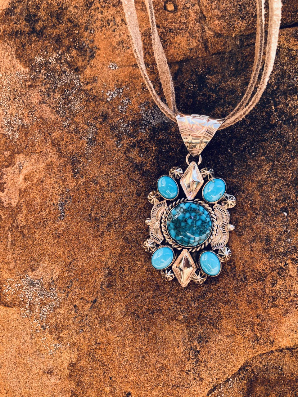 Royal web of Ithaca Peak with Sleeping Beauty Turquoise Pendant - Image 4