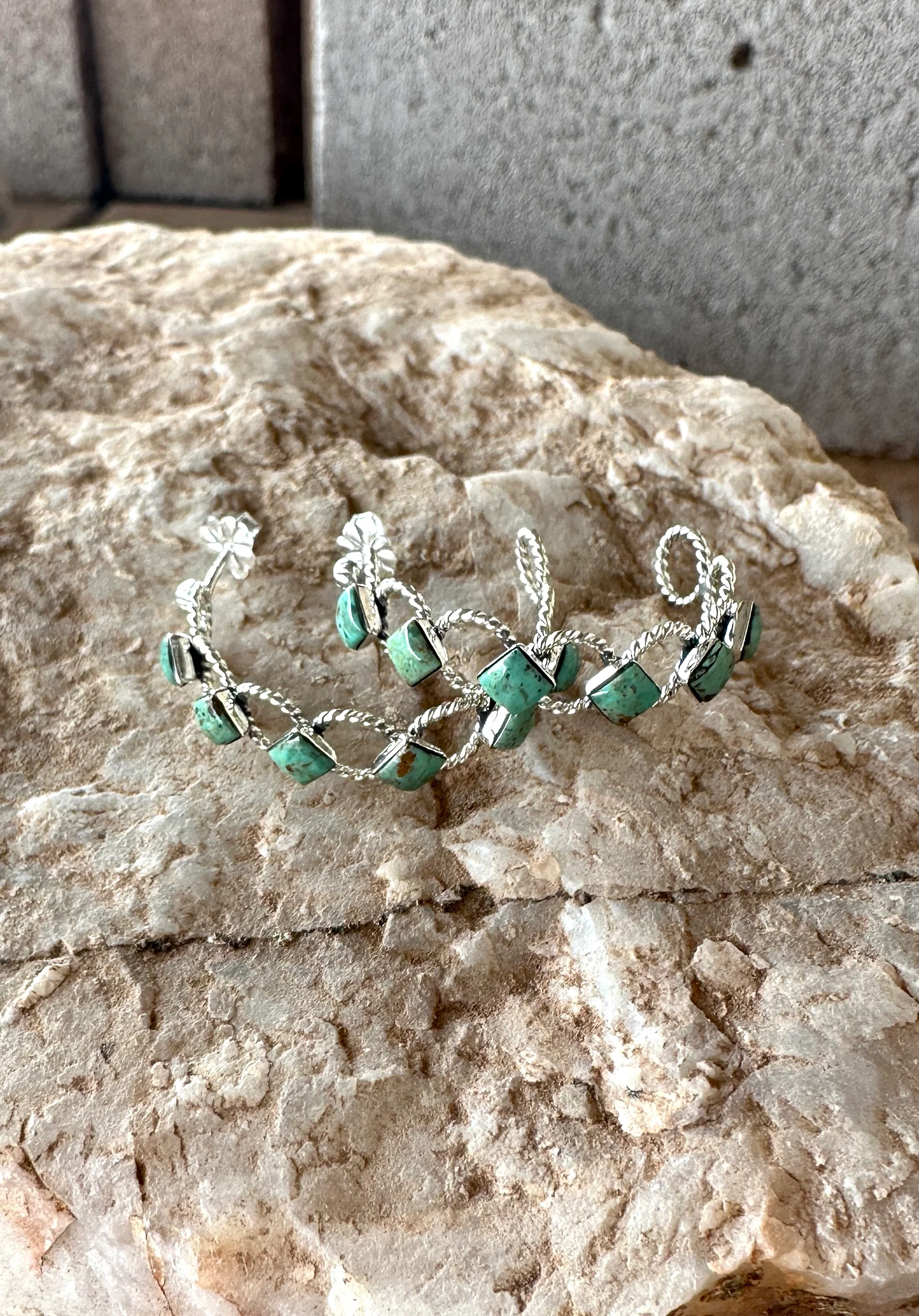 Running Bear Diamond Stone Hoop Earrings - Image 2