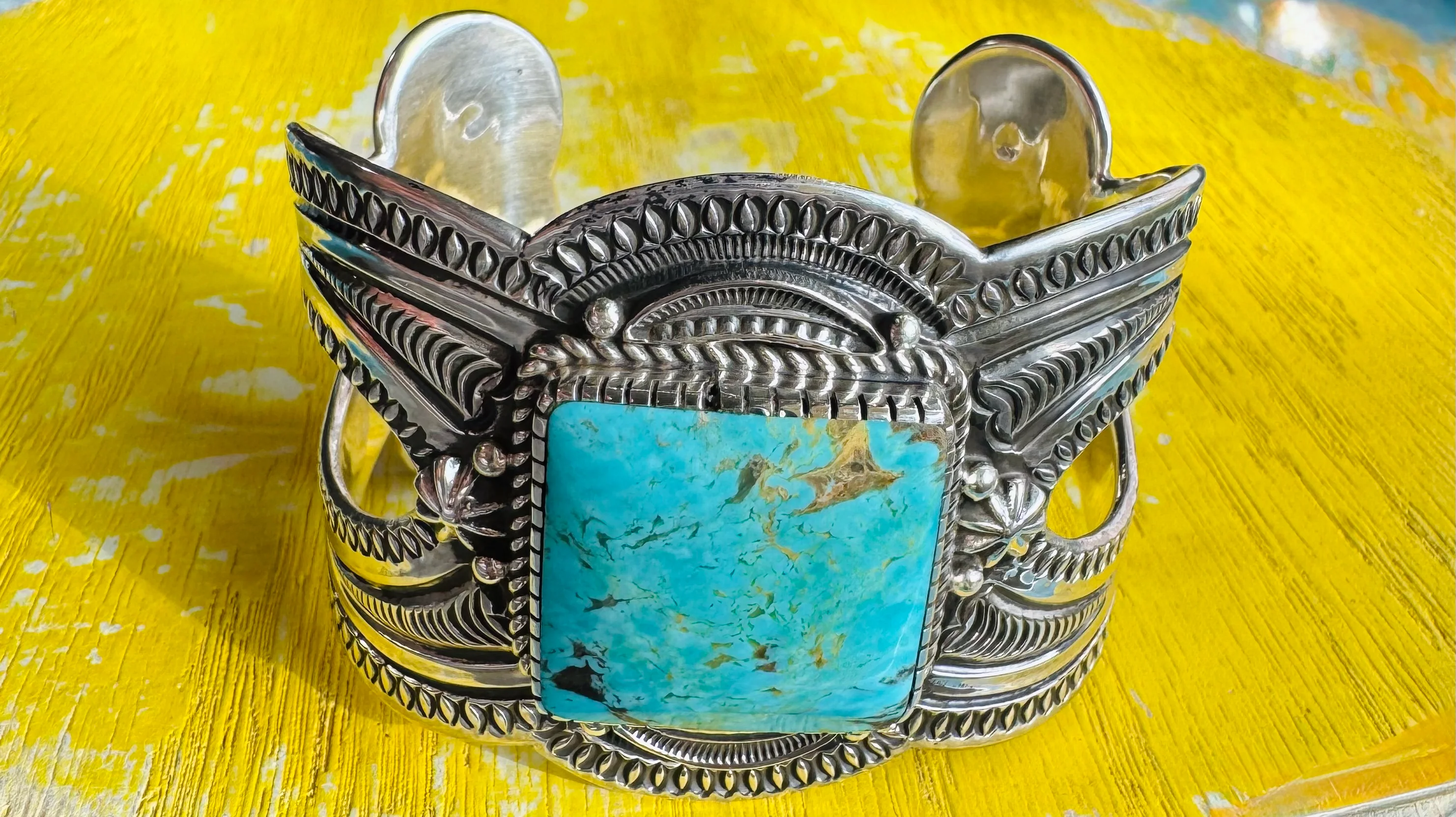 Silver Cuff With Square Turquoise Stone - Image 3