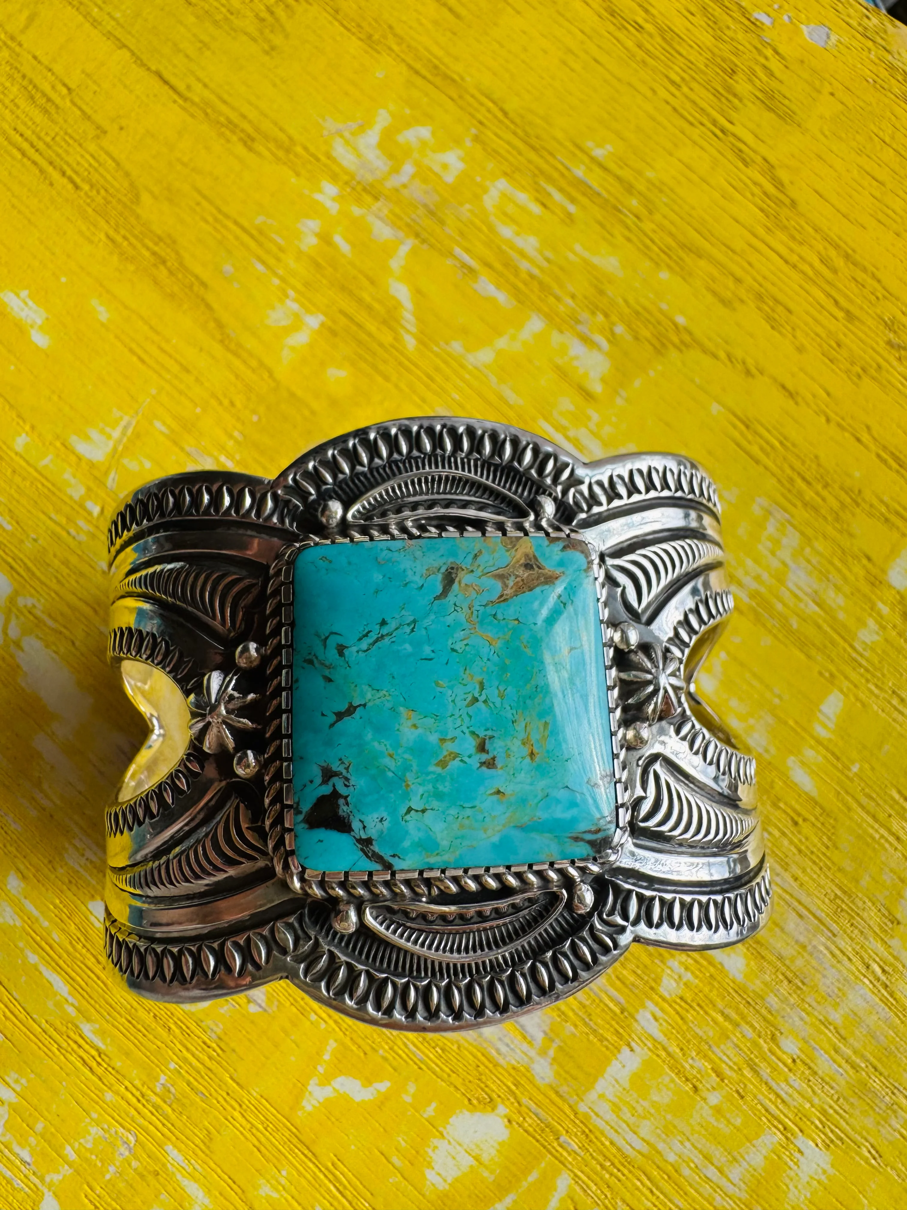 Silver Cuff With Square Turquoise Stone - Image 4