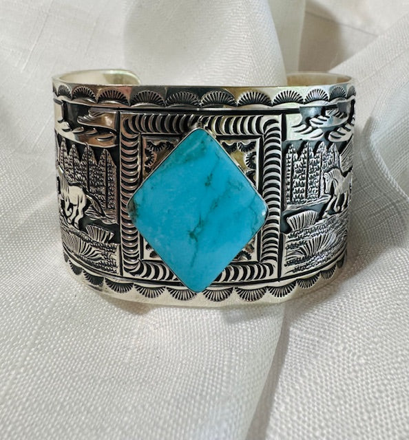 Silver Diamond Horse Cuff