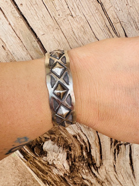 Silver Diamond Stamped Men's Cuff - Image 3