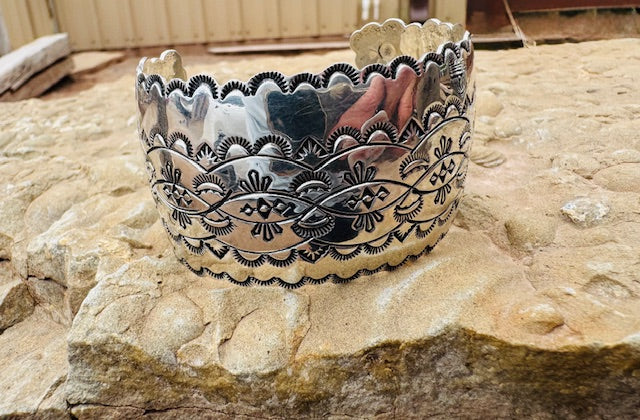 Silver Scalloped Stamped Cuff - Image 2
