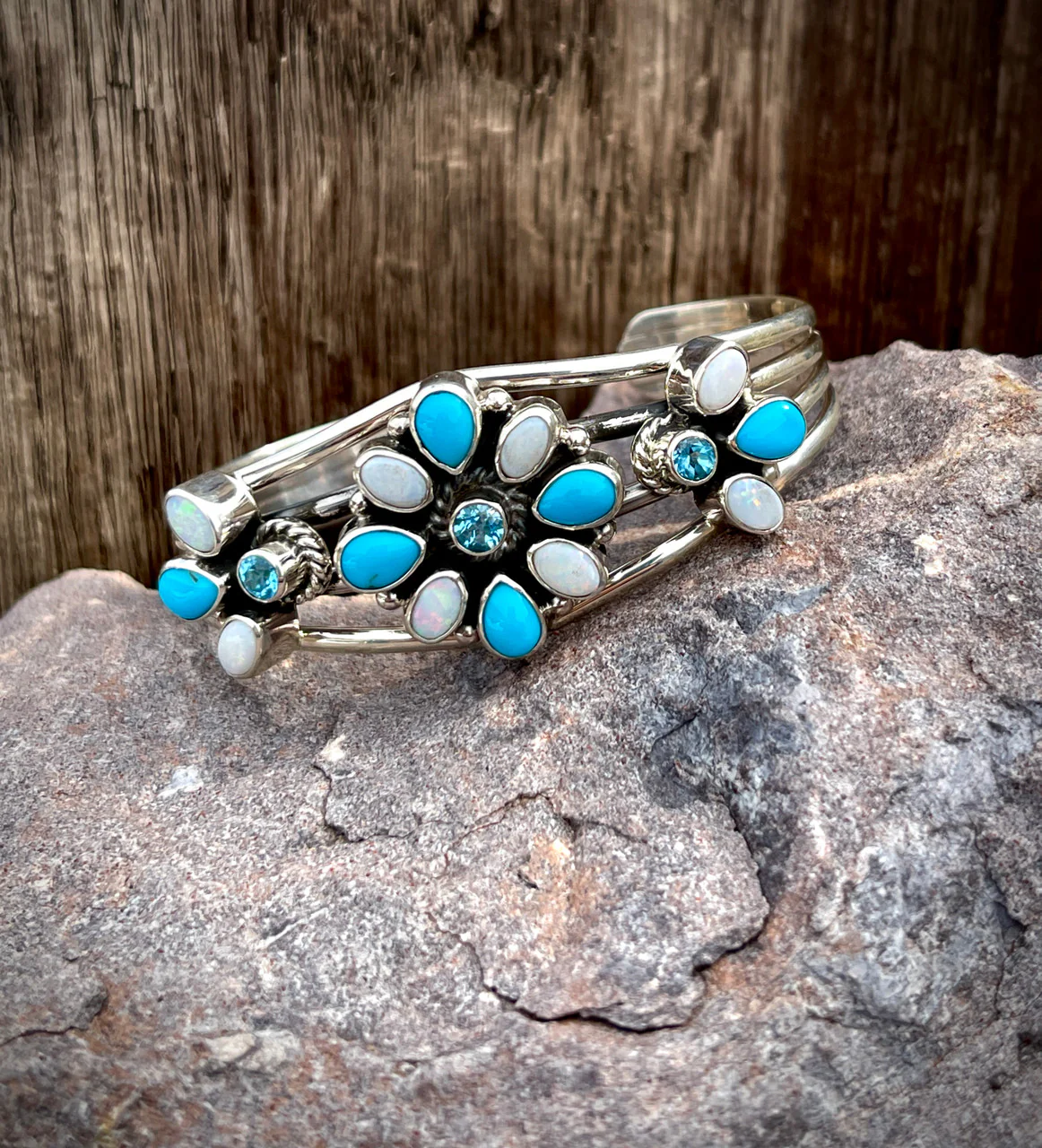 Sleeping  Beauty, Australian Opal, Swiss Blue Topaz Loretta Cluster Cuff - Image 2