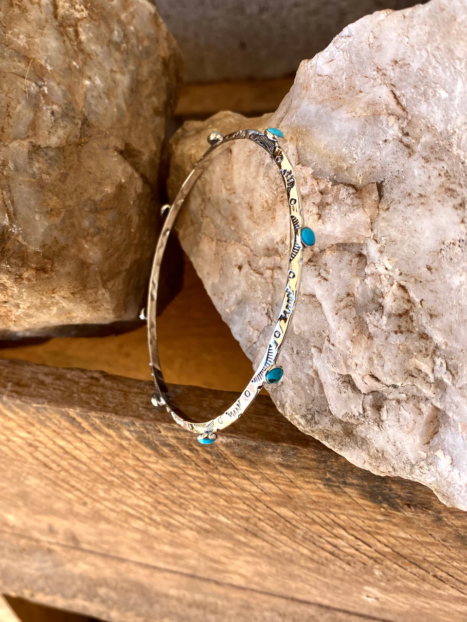 Sleeping Beauty Stack Em' Etched Bangles Navajo Artist Evelyn Bahe - Image 4