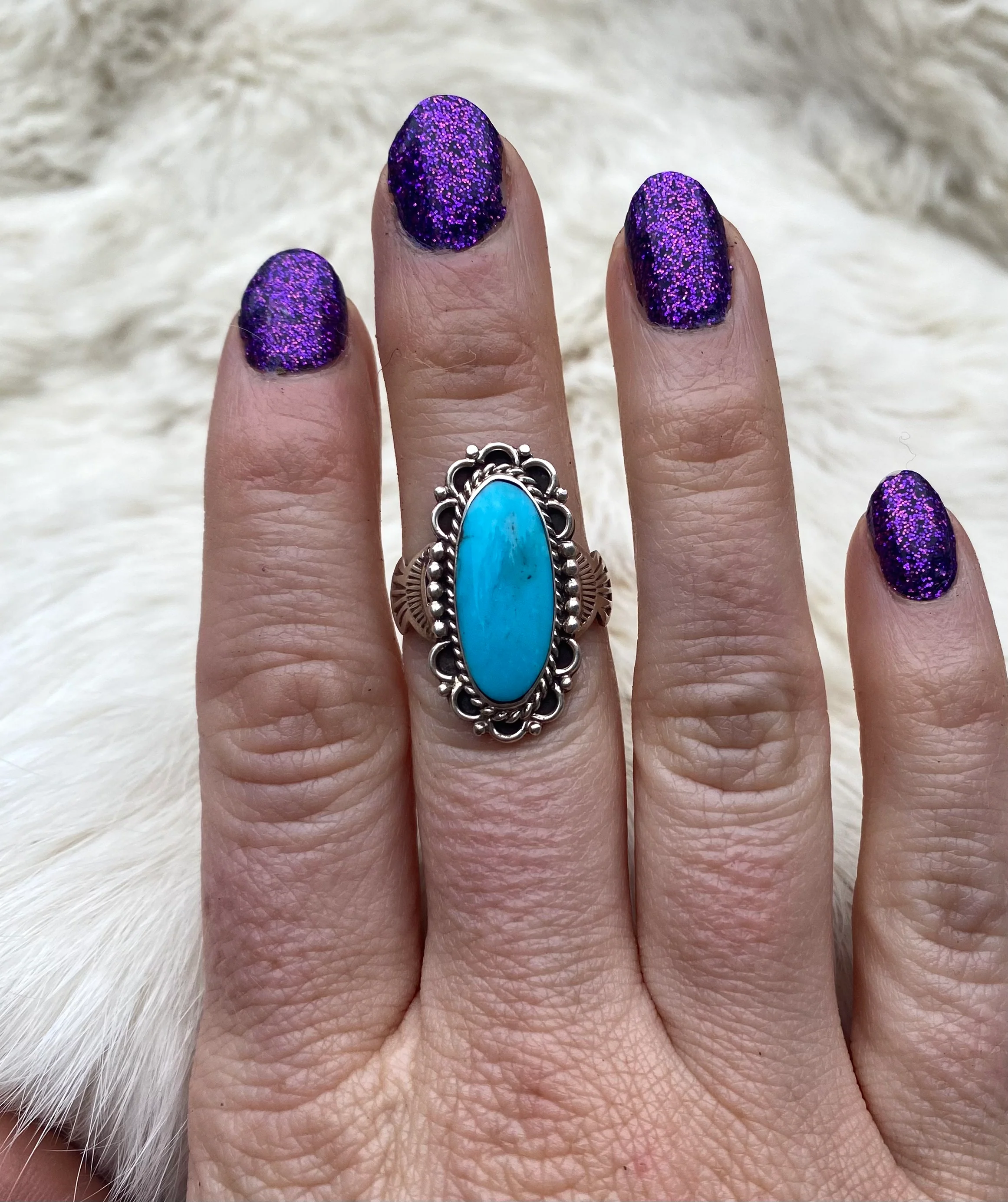Slender Oval Sleeping Beauty Ring From The Rodgers Collection - Image 4
