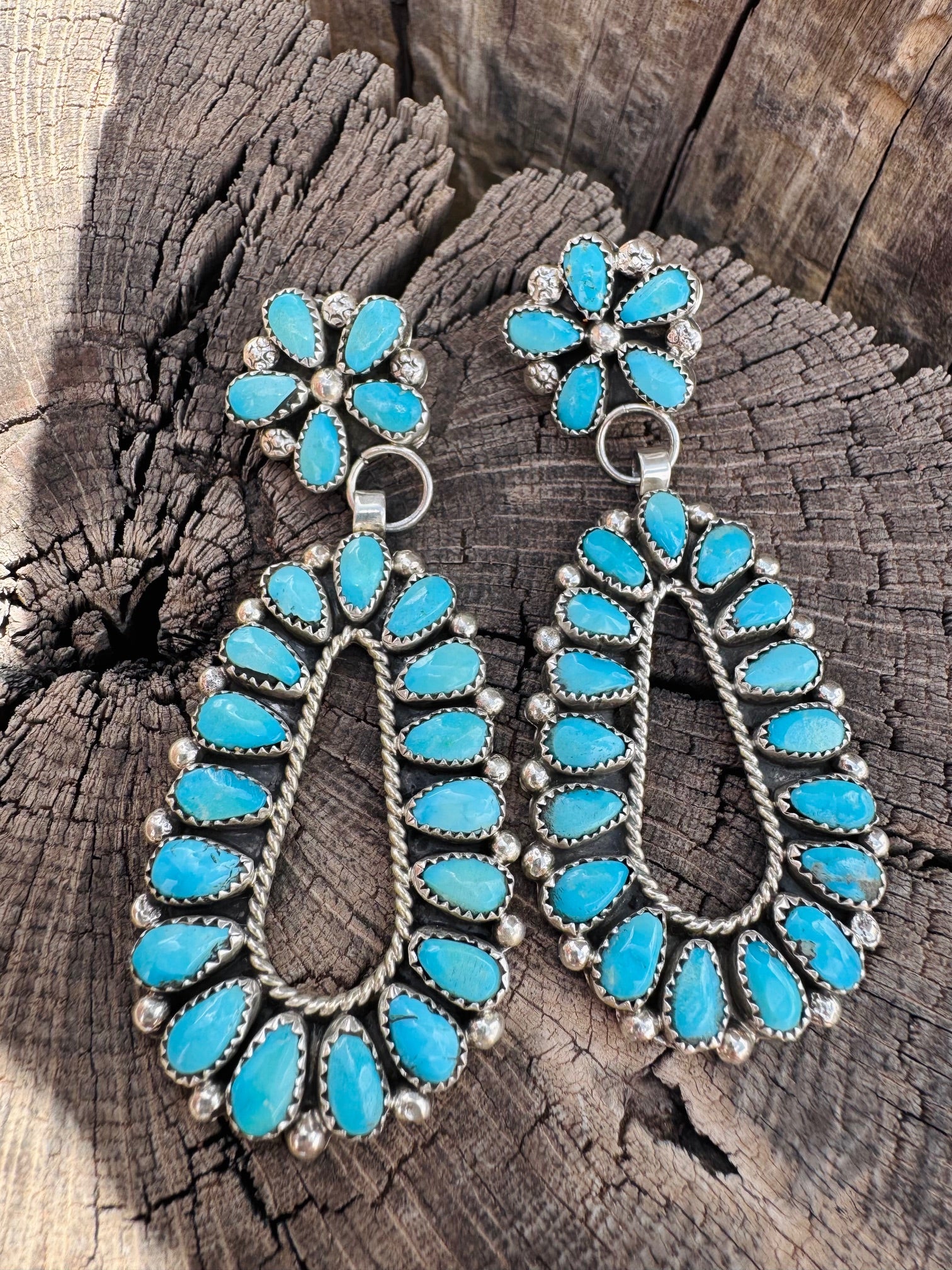 Southwestern  Floral Turquoise Earrings - Image 2