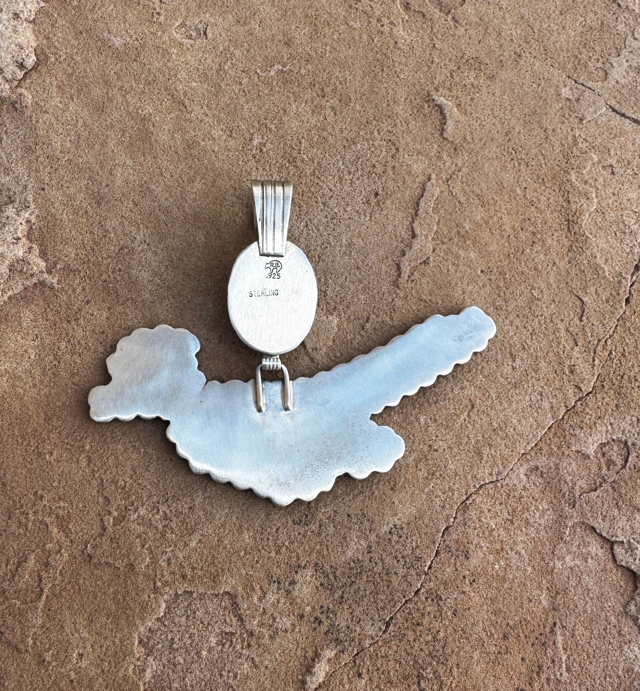 Sterling Silver Roadrunner Ceremonial Kingman Turquoise Pendant - Image 4