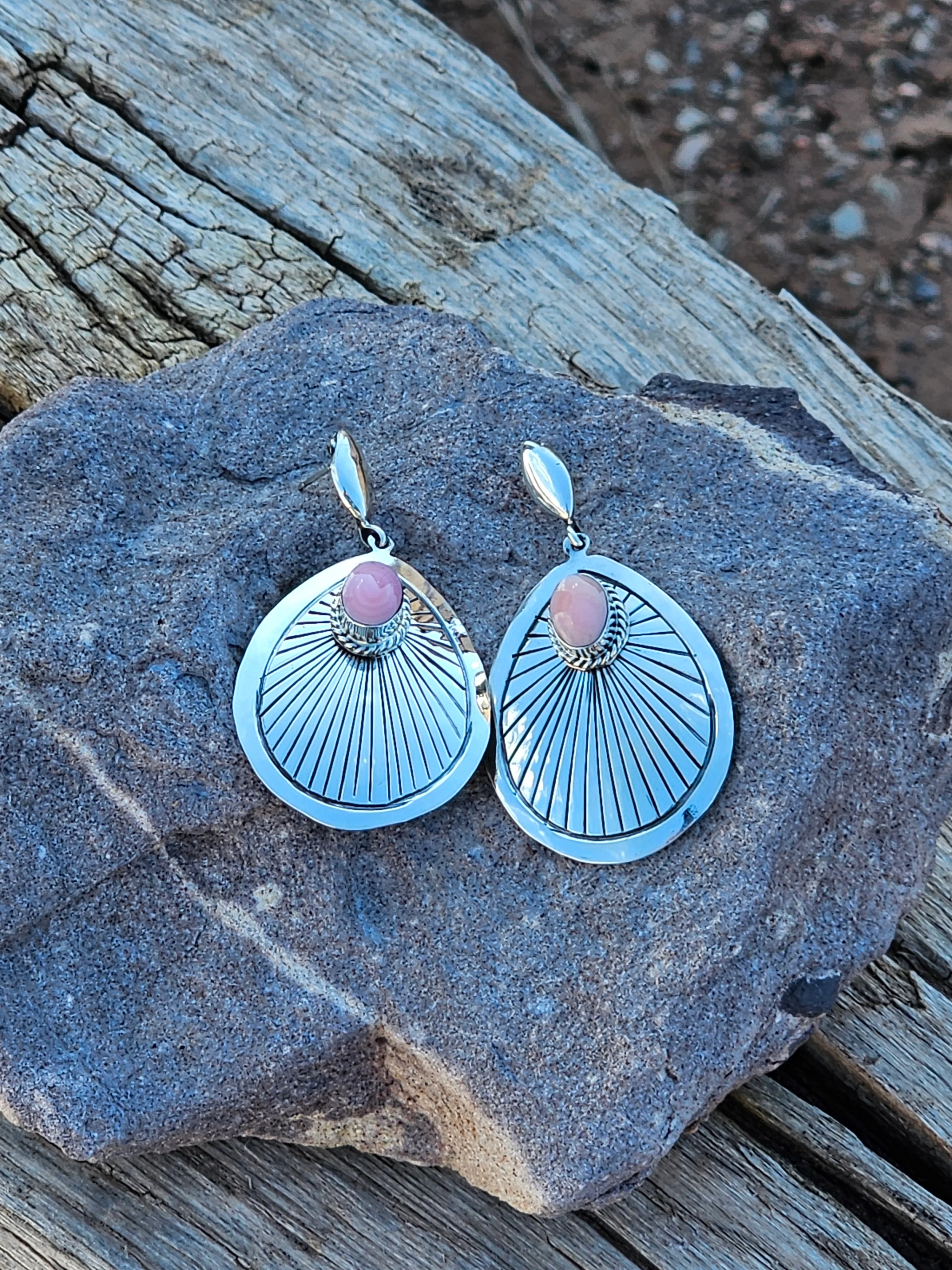 Sterling Silver Stamped Shell Style Earrings - Image 2