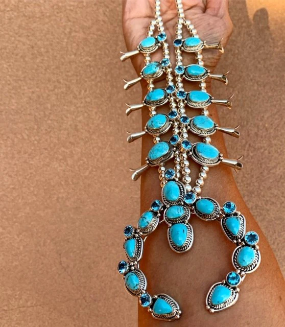 Sterling Silver Topaz and Kingman Turquoise Couture Squash Blossom - Image 5