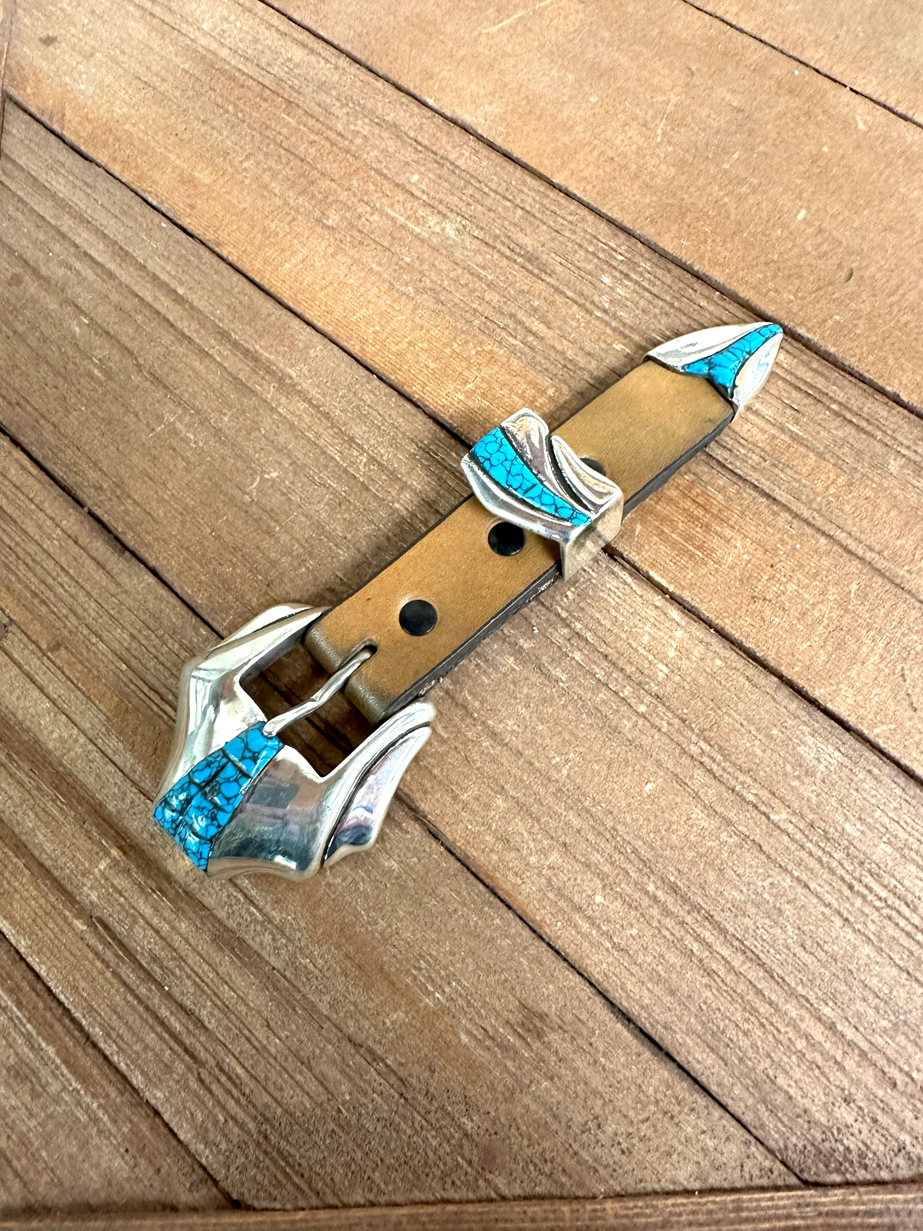 Sterling Silver Turquoise Inlay Ranger Belt Buckle - Image 3