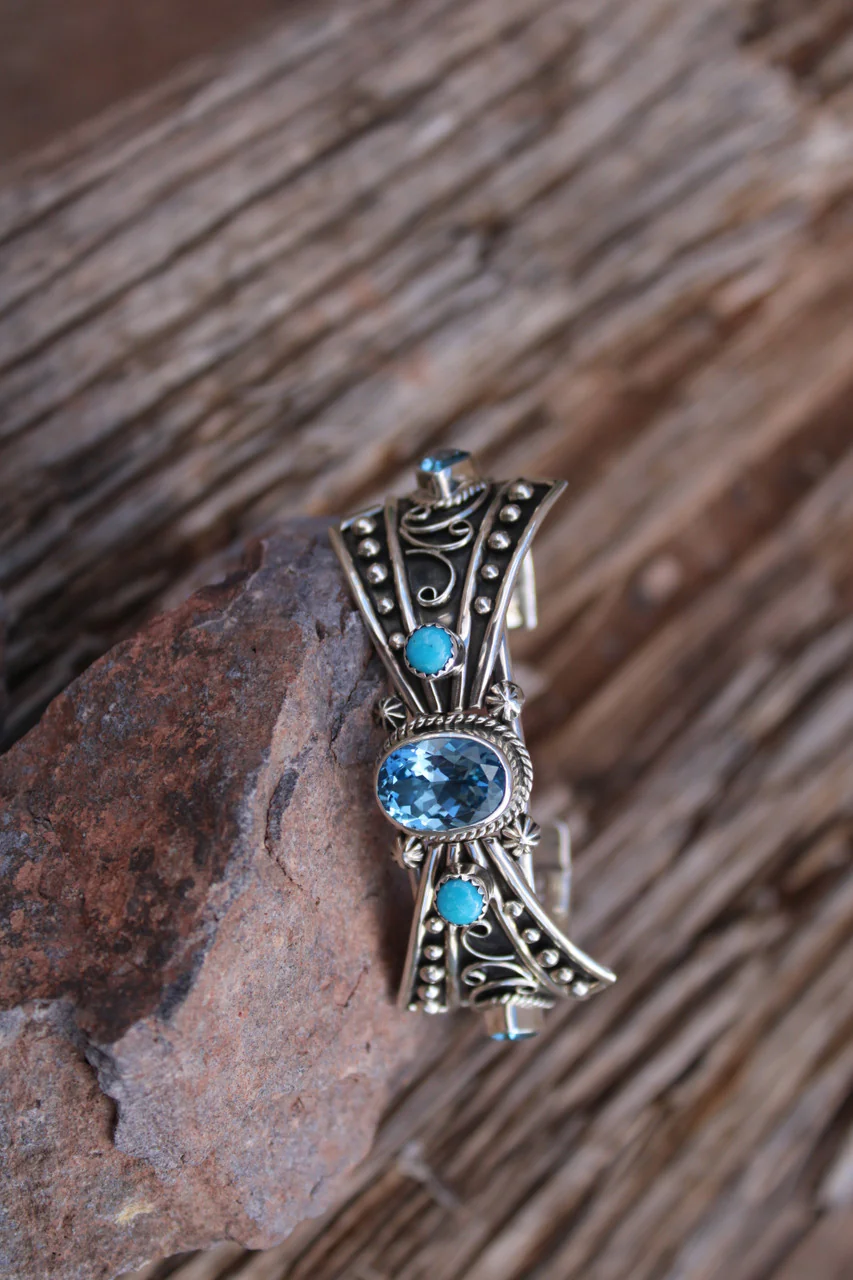 Swiss Blue Topaz and Sleeping Beauty Turquoise Cuff - Image 2
