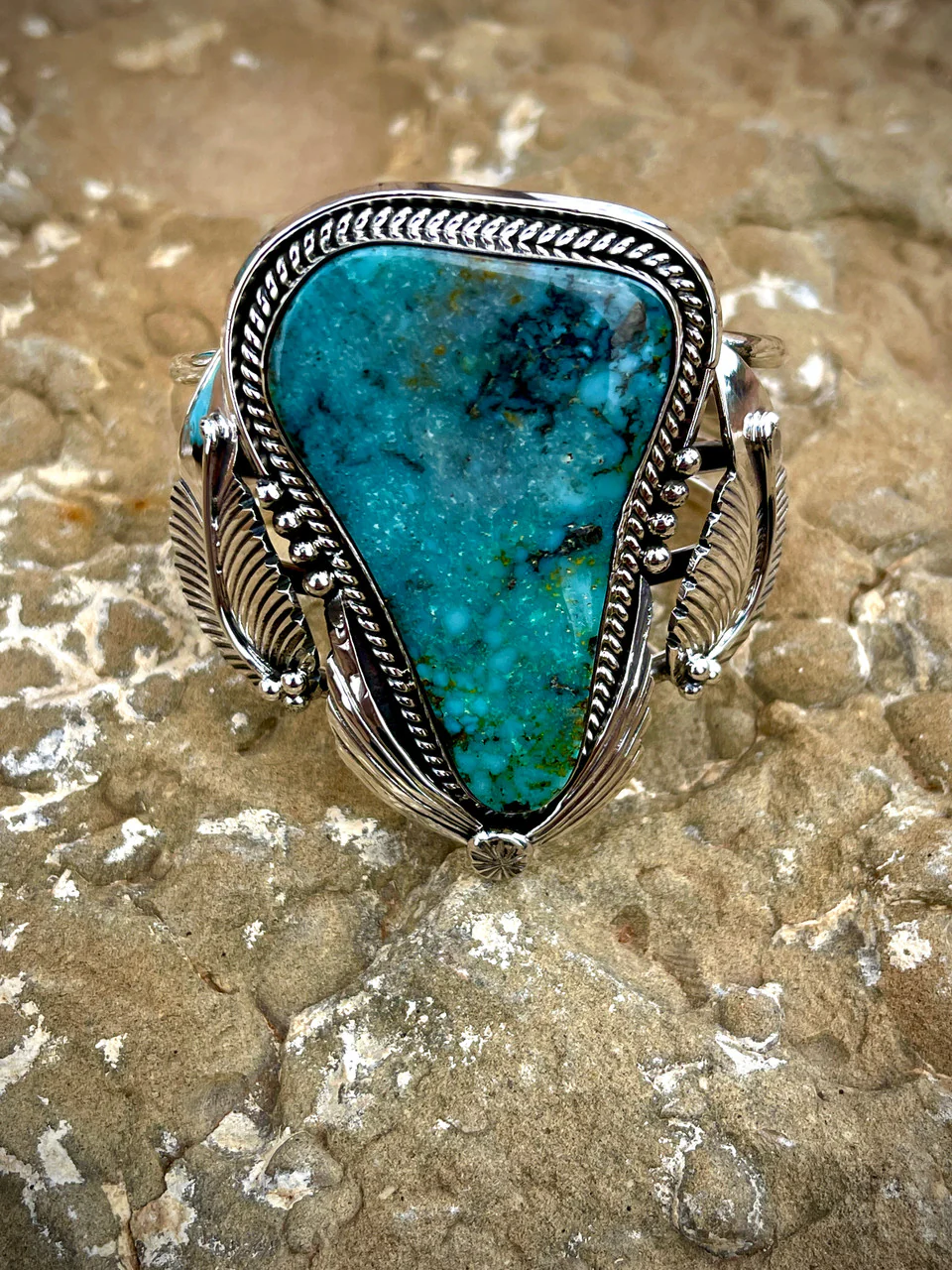 This Stone! One of a Kind Clarence Long Cuff featuring Nevada High Grade Turquoise - Image 3