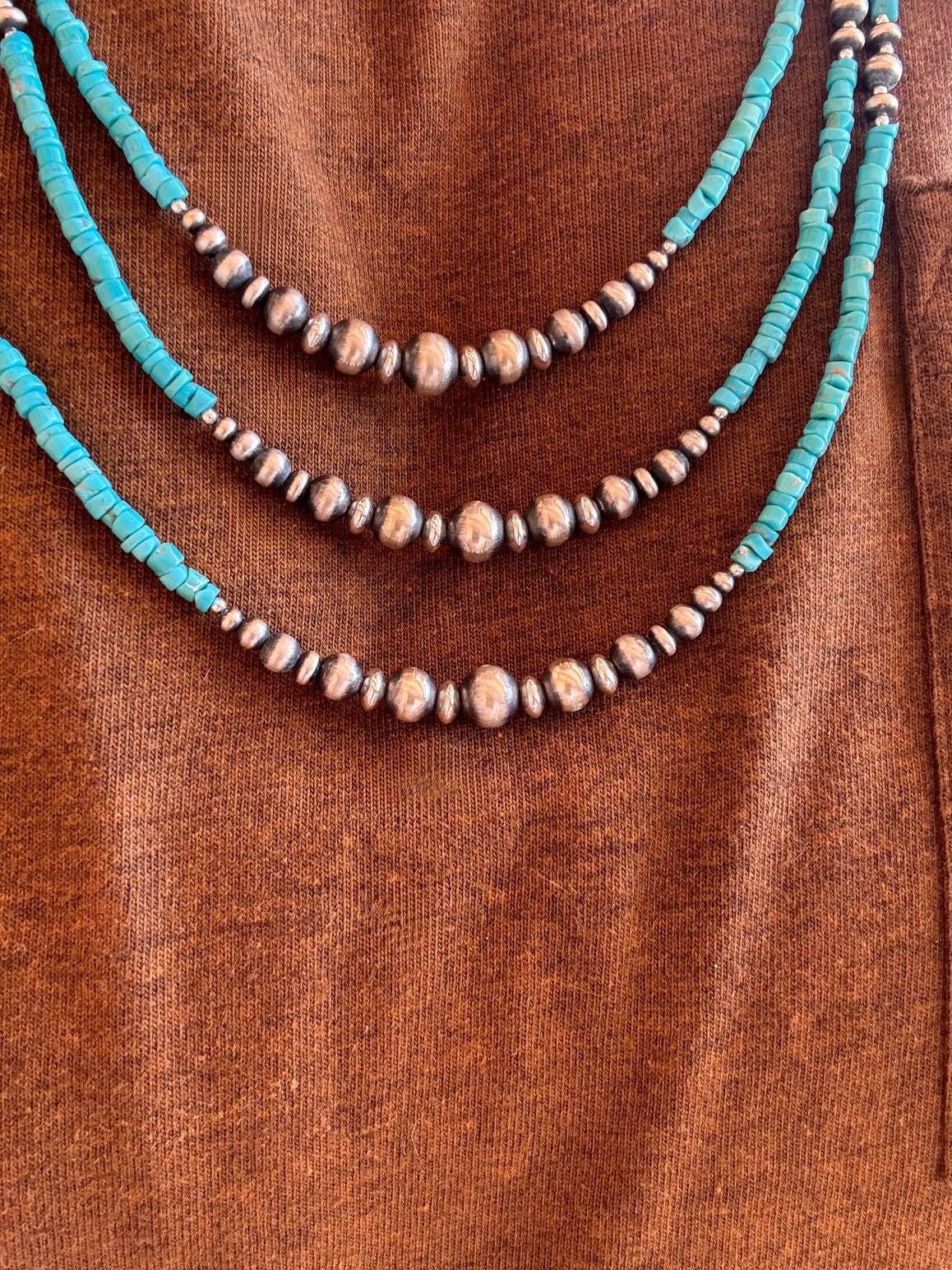 Three Strands Turquoise Bead Necklace 19" - Image 2