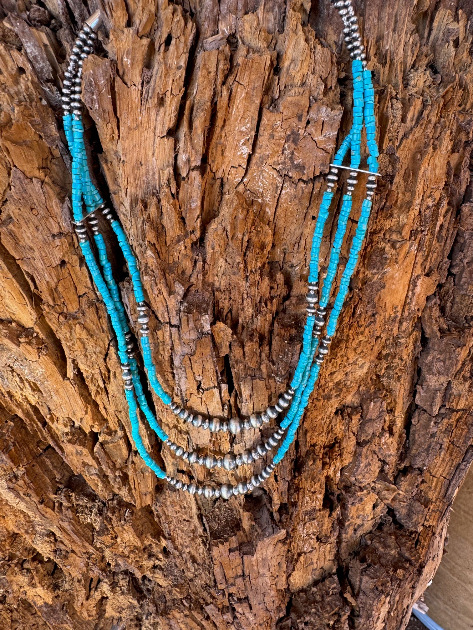 Three Strands Turquoise Bead Necklace 19" - Image 3