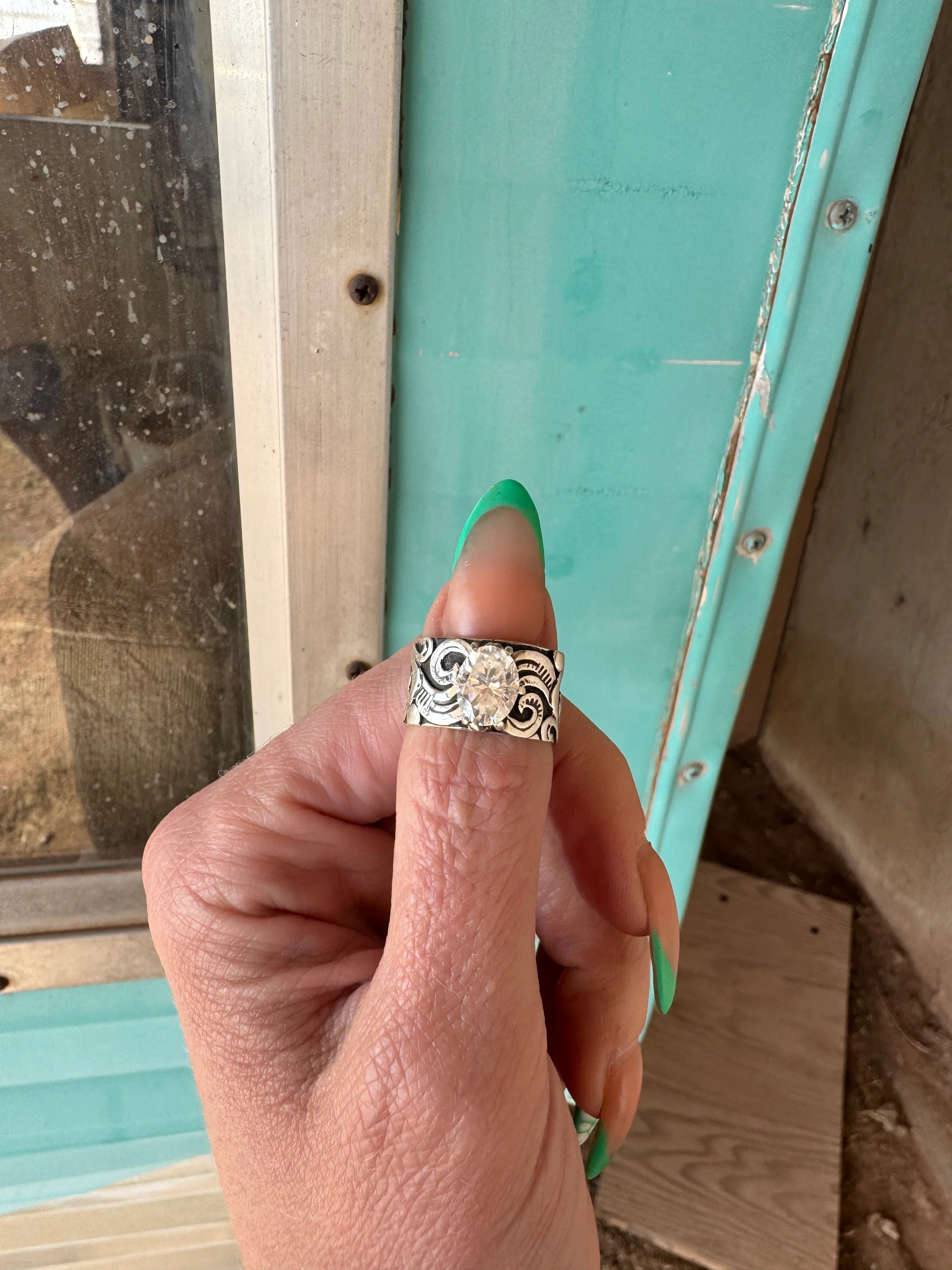Totally Tooled Moissanite Sterling Silver RIng - Image 2