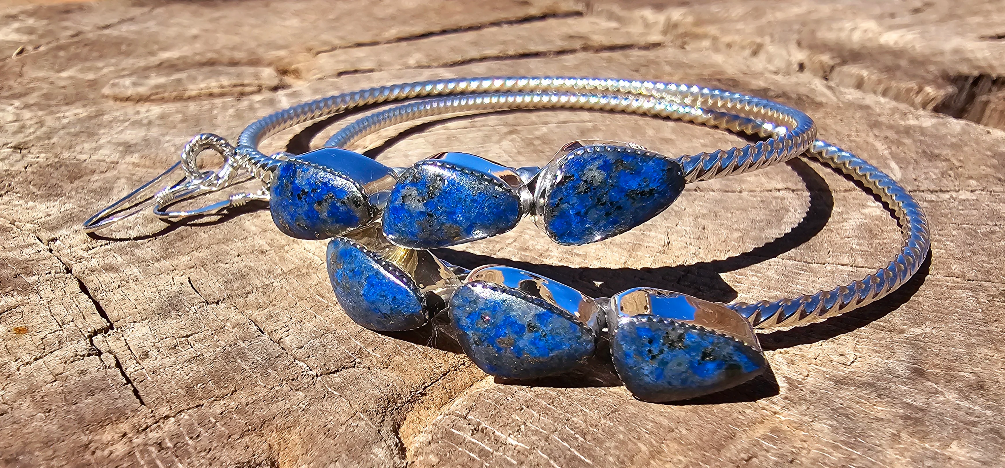 Trio Freeform Lapis Dangling Hoops - Image 2