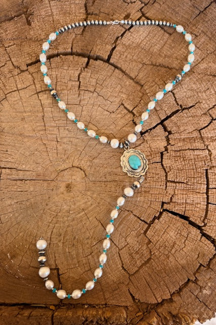 Turquoise and Pearl Lariat - Image 2