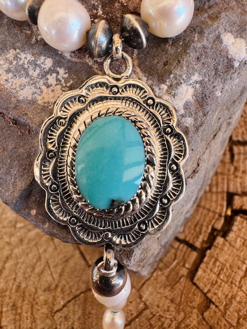 Turquoise and Pearl Lariat - Image 3