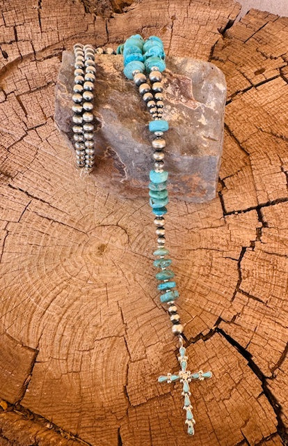 "Turquoise Blessings" Navajo Pearl and Turquoise Necklace