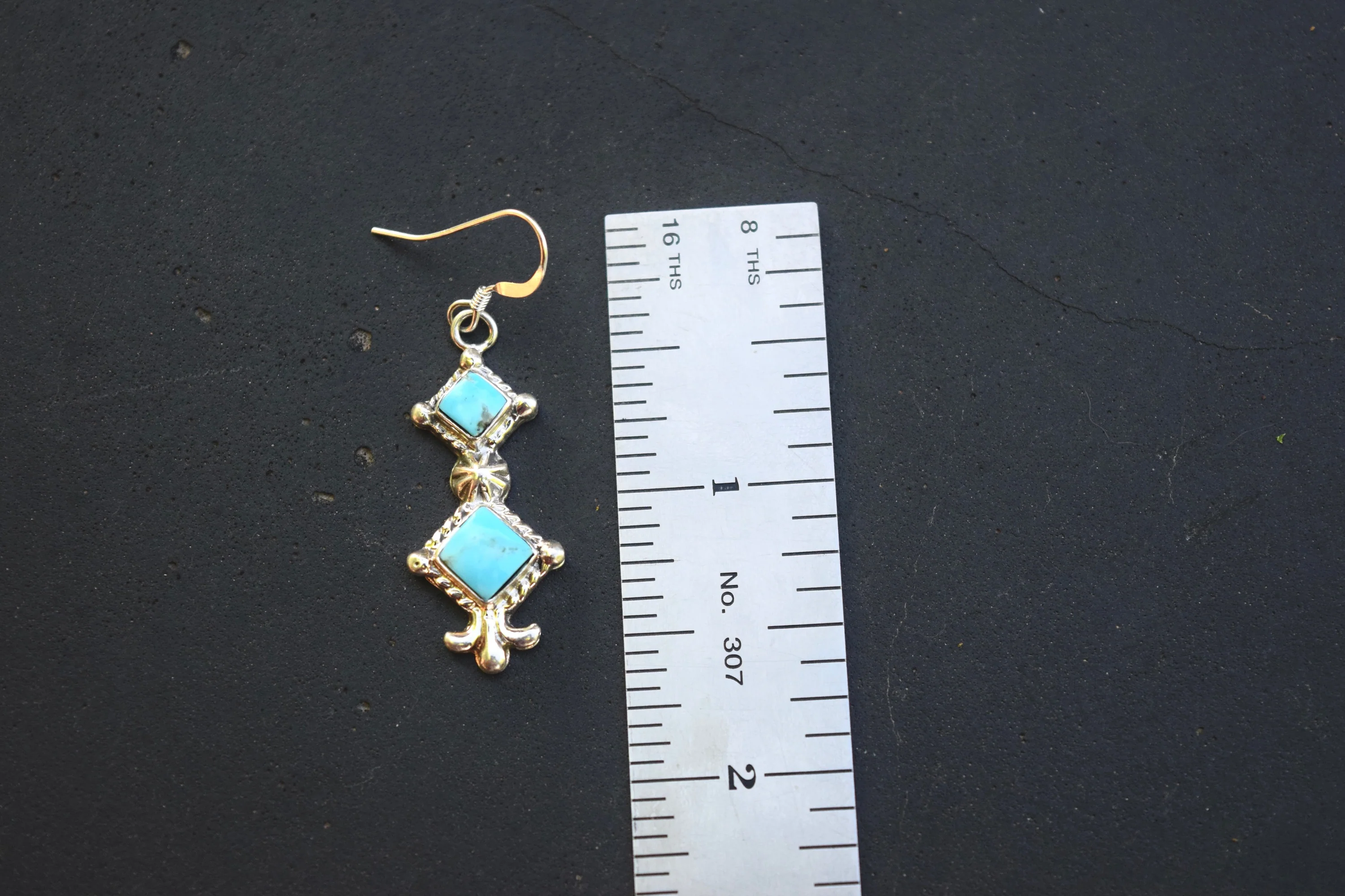 TURQUOISE DIAMOND DANGLE EARRINGS FROM THE RODGERS COLLECTION - Image 2