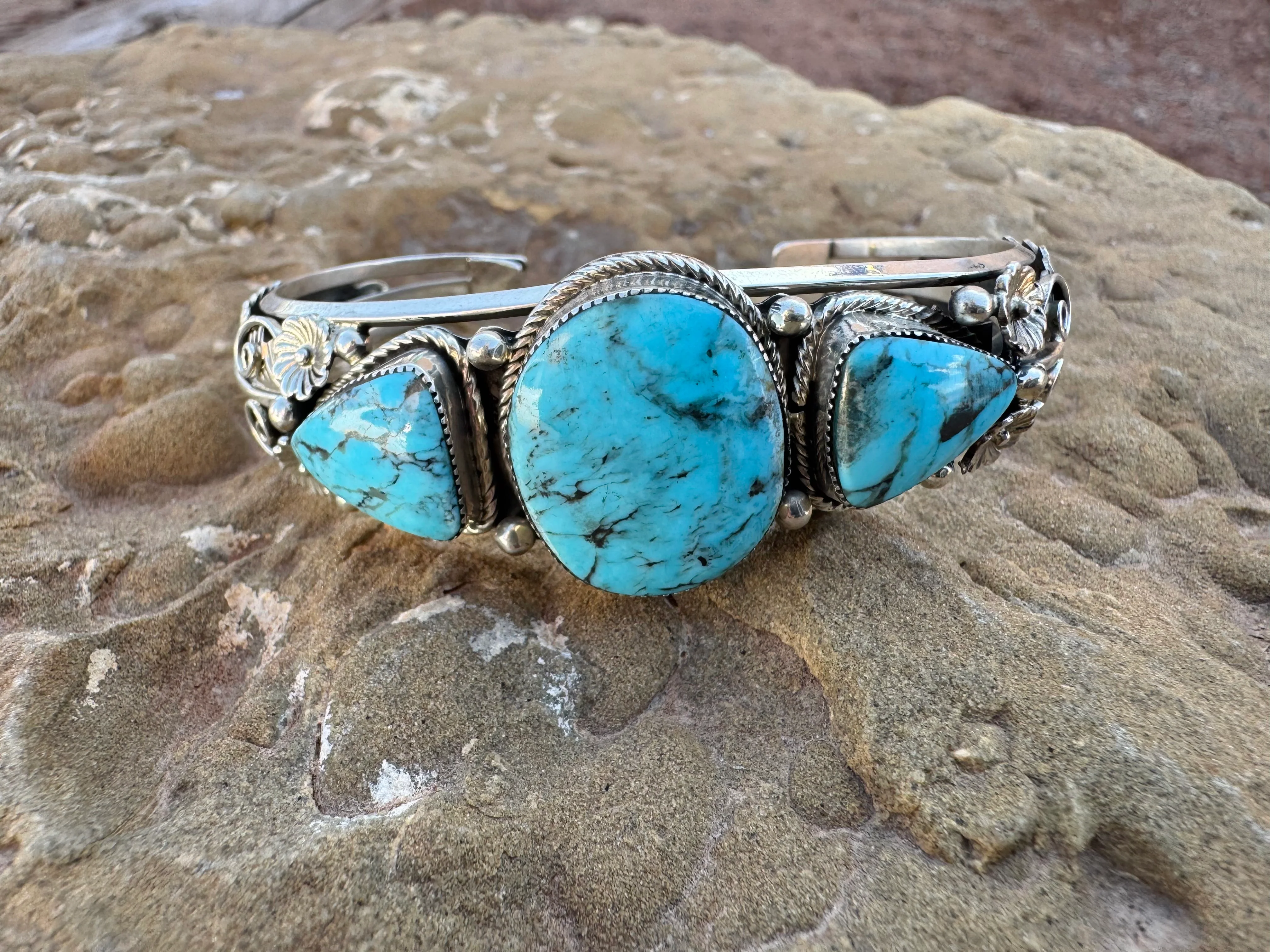 Turquoise Embellished Tri Stone Cuff