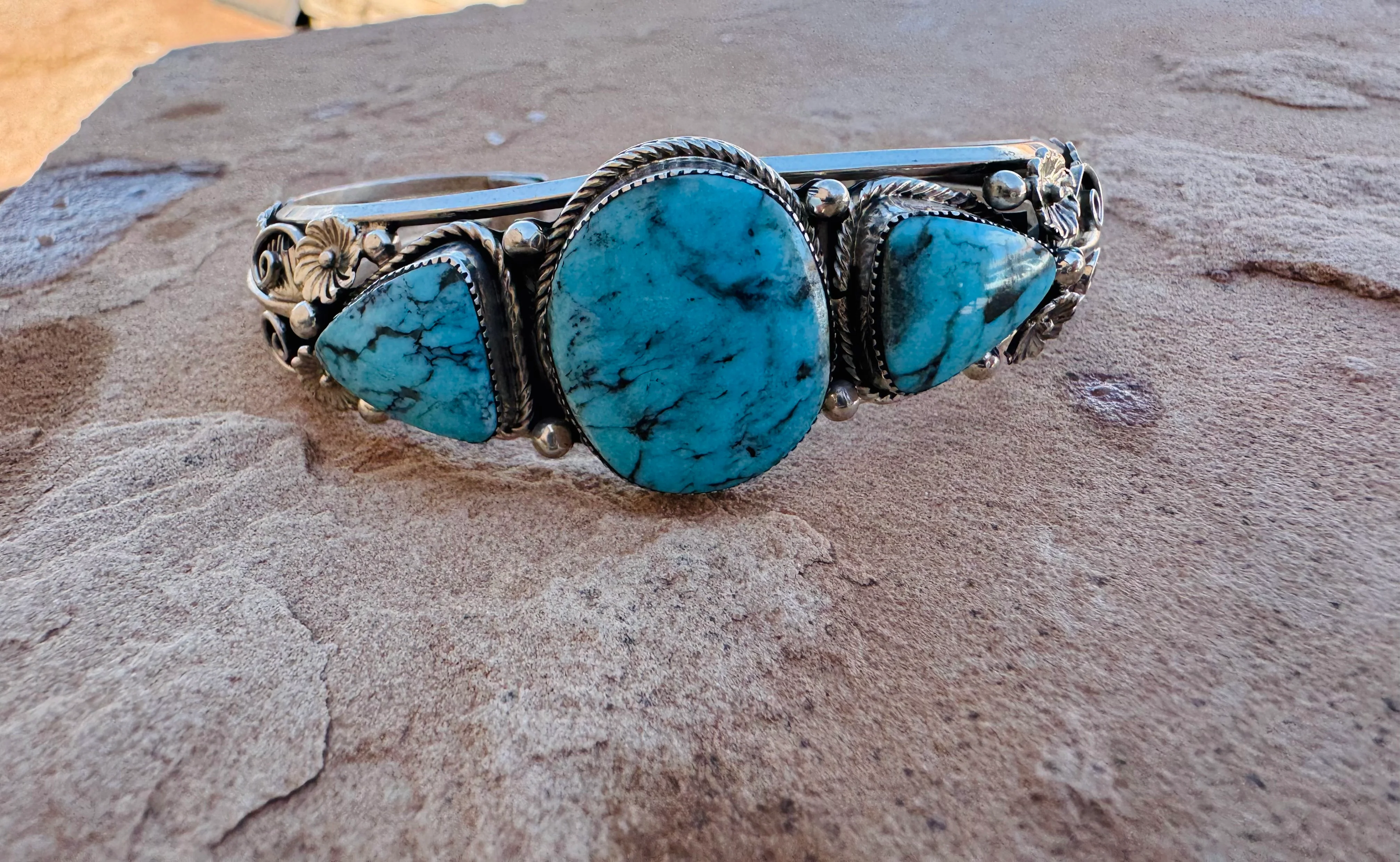 Turquoise Embellished Tri Stone Cuff - Image 2