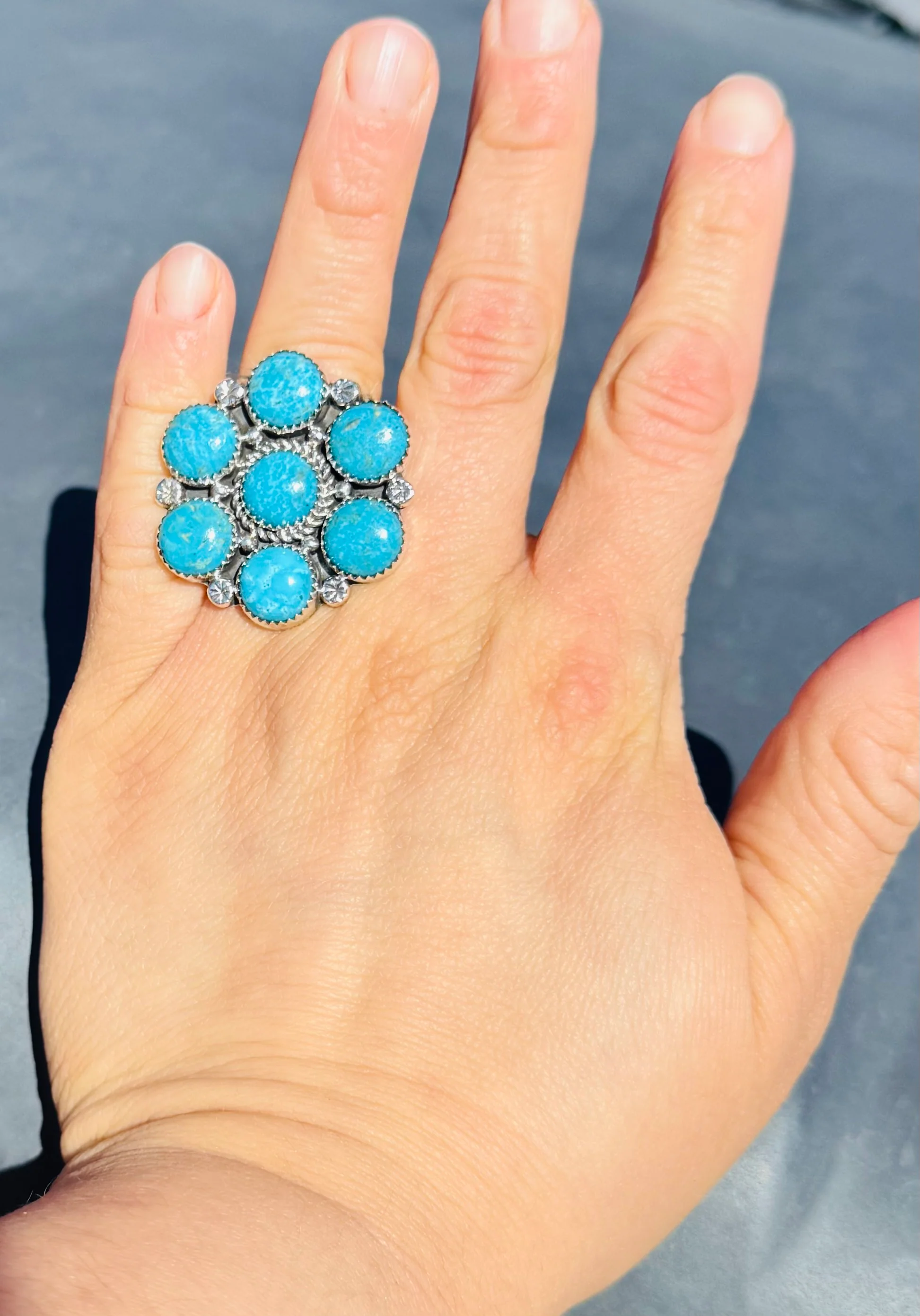 Turquoise Flower Cluster Ring - Image 2