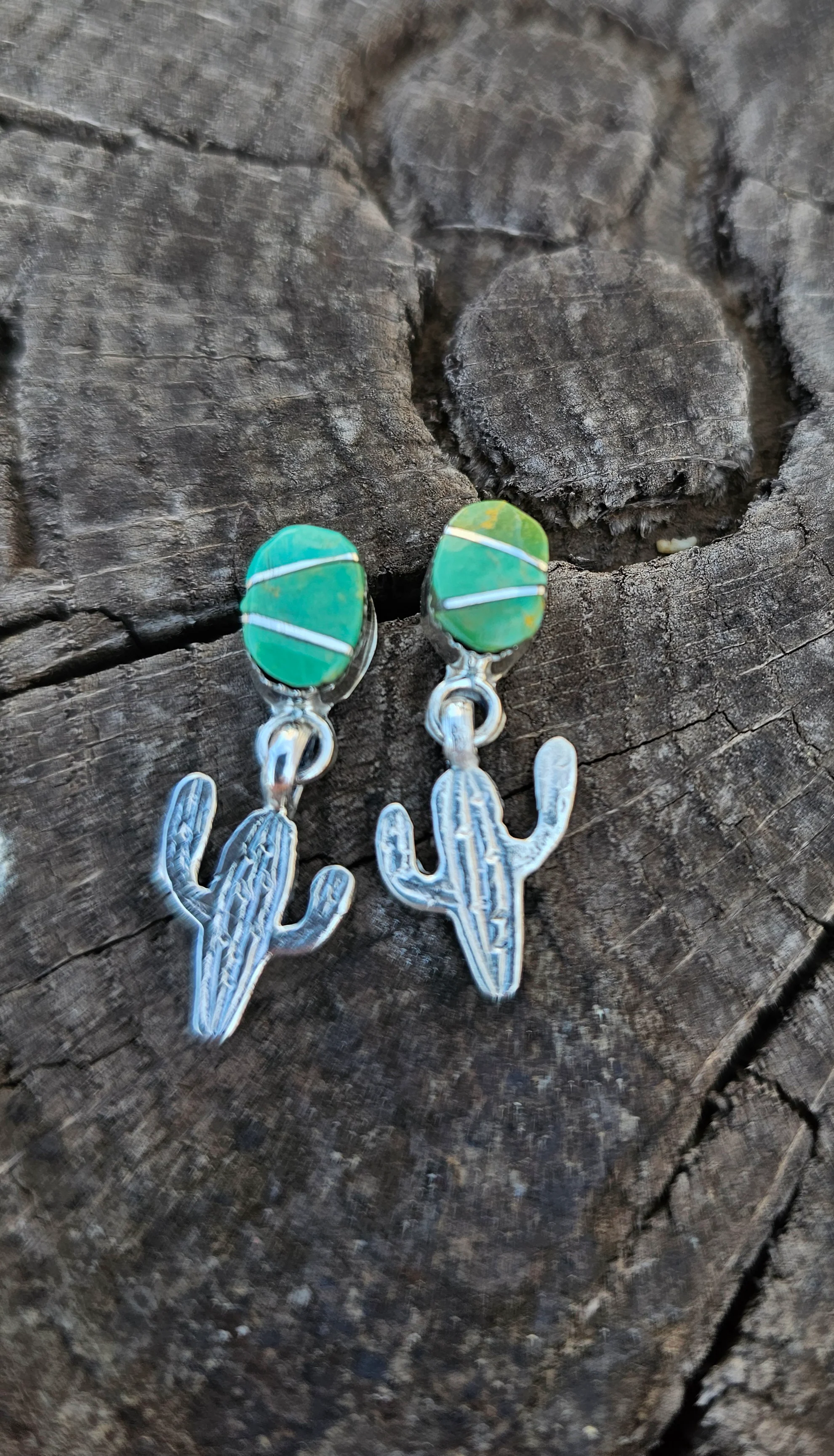 Turquoise Stud with Dangling Cacti Earring - Image 3