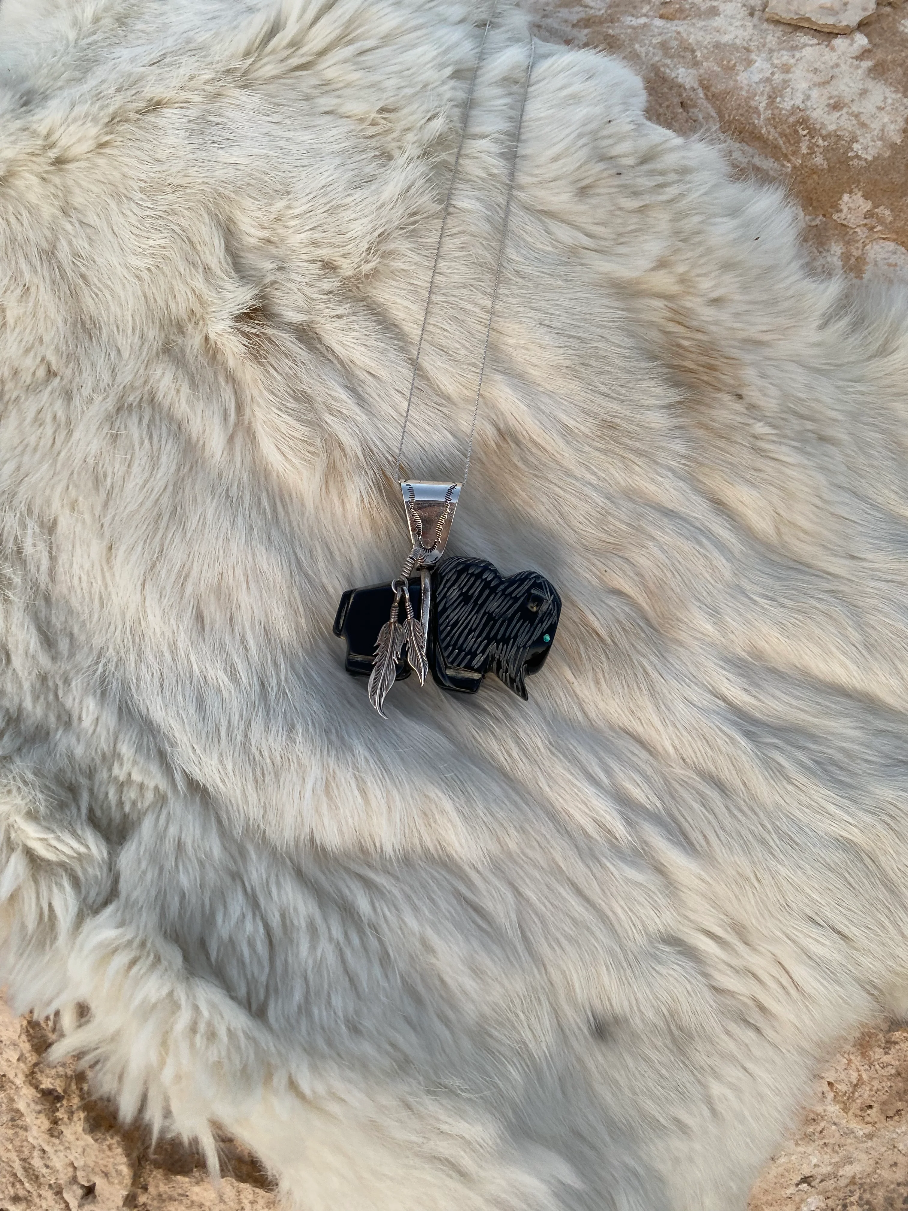 Two Feathers Buffalo Necklace From The Rodgers Collection - Image 3