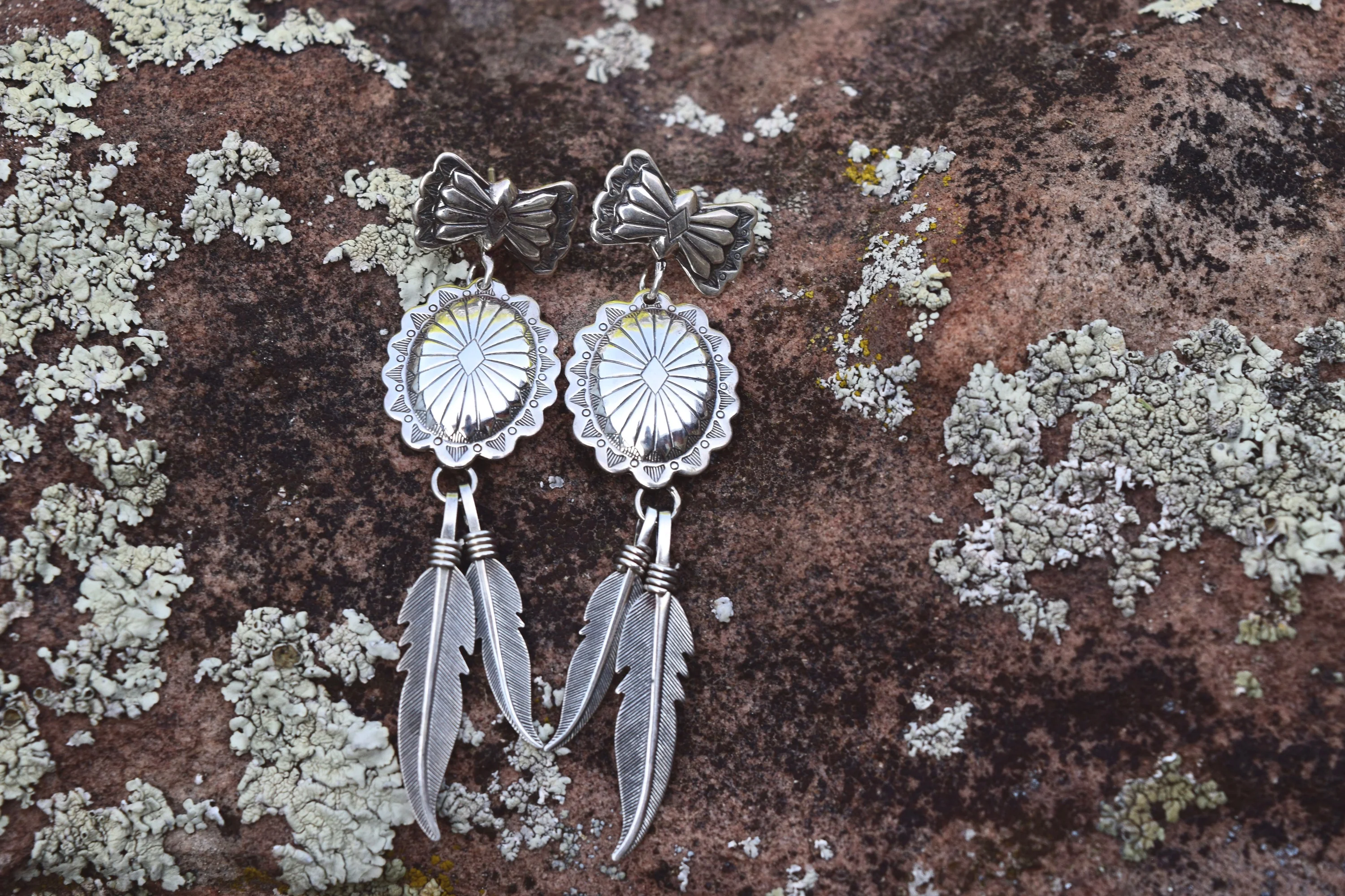 VINTAGE CONCHO AND FEATHER DANGLE EARRING FROM THE RODGERS COLLECTIO
