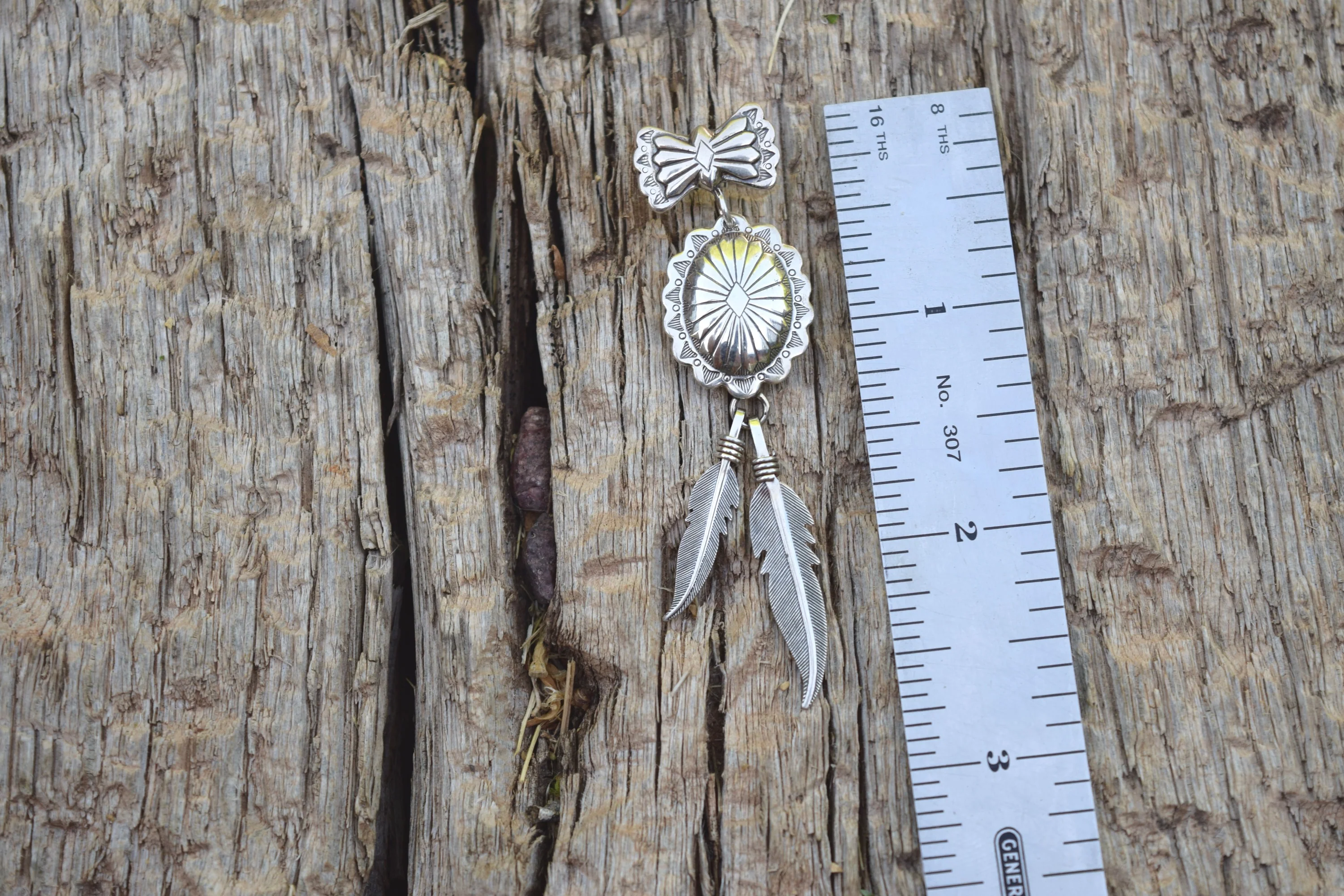 VINTAGE CONCHO AND FEATHER DANGLE EARRING FROM THE RODGERS COLLECTIO - Image 2