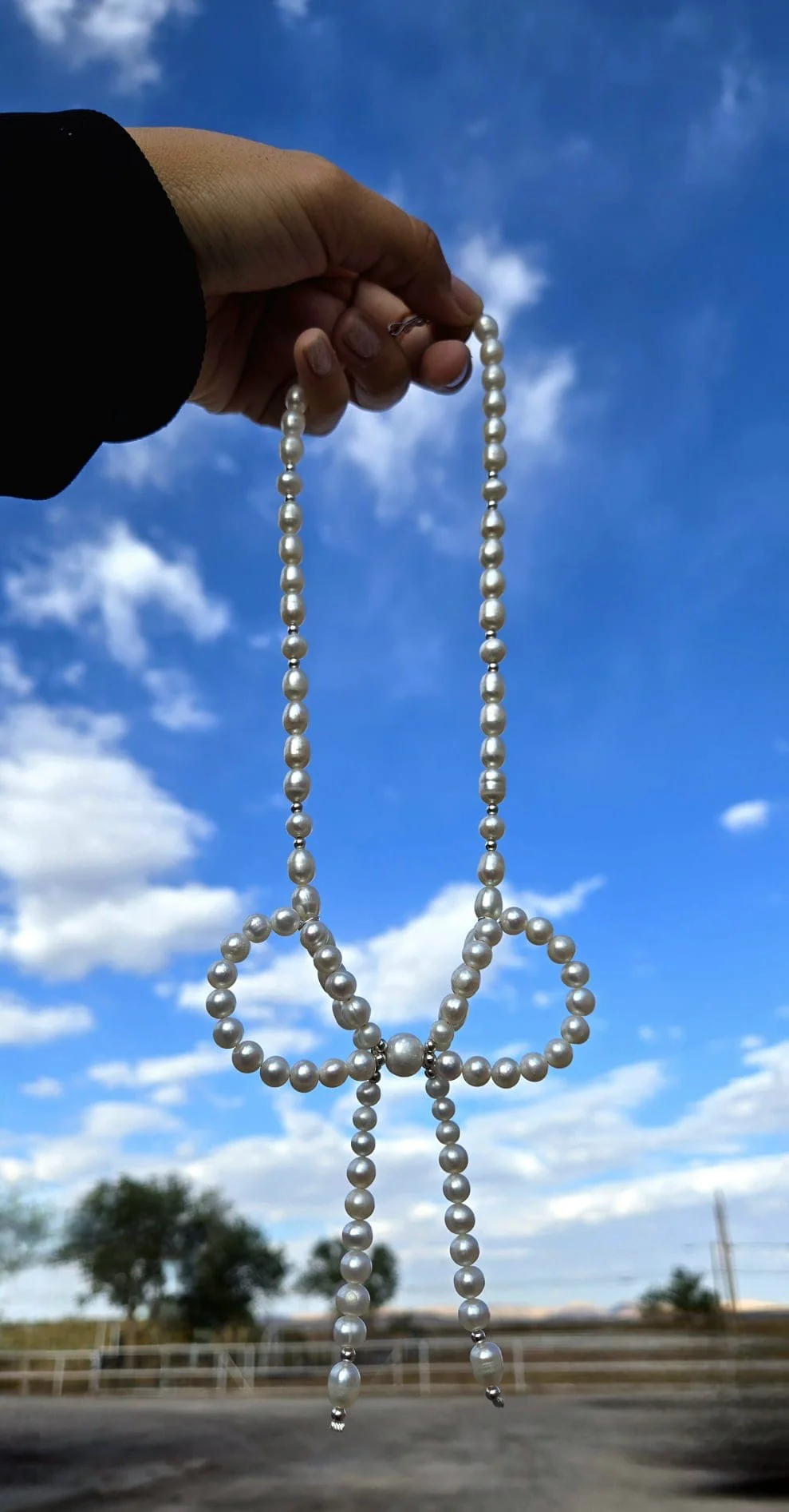 White Pearl Bow Tie Necklace