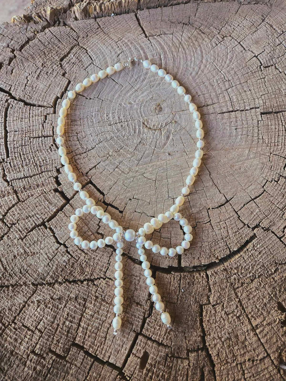 White Pearl Bow Tie Necklace - Image 2