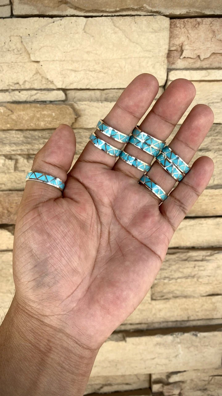 Zig Zag Kingman Turquoise Rings Zuni Tribe - Image 2