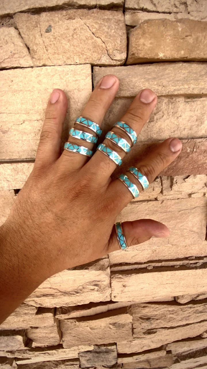 Zig Zag Kingman Turquoise Rings Zuni Tribe - Image 3
