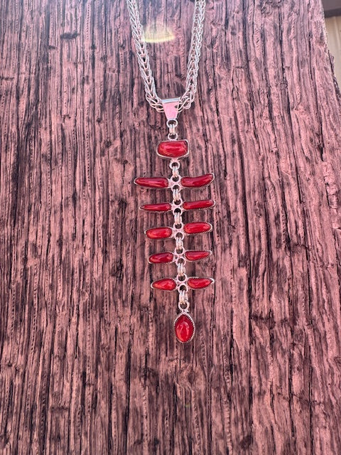 Zuni Coral Cluster Necklace