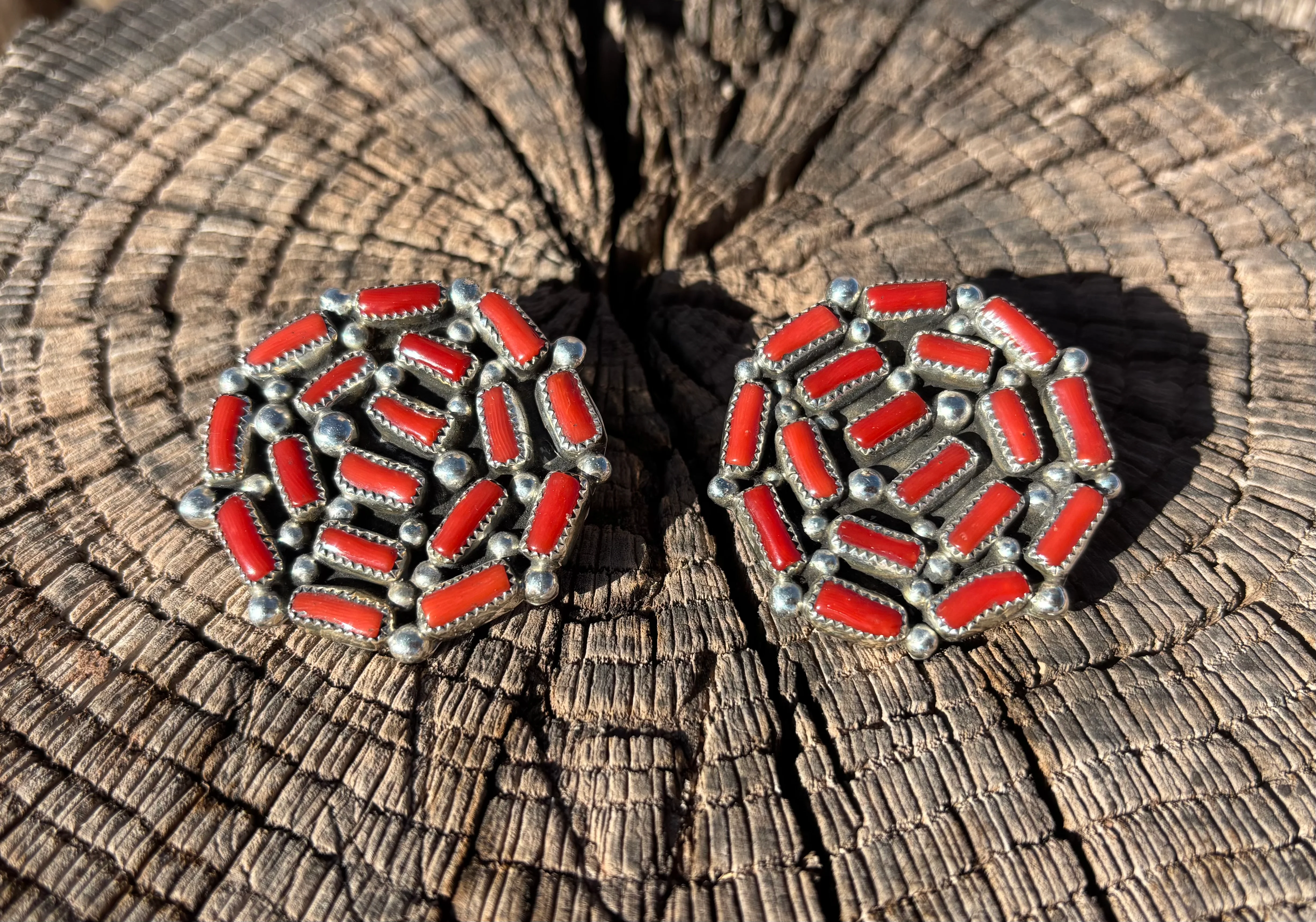Zuni Red Cluster Earrings - Image 3